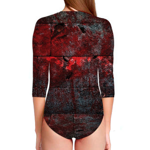 Bloody Room Print Long Sleeve Swimsuit