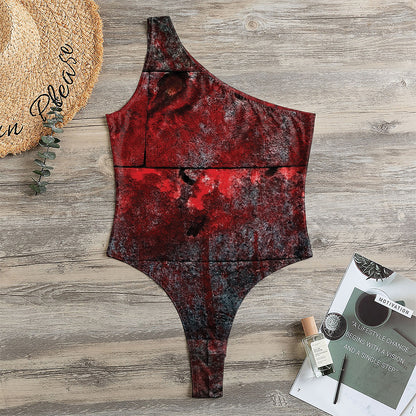 Bloody Room Print One Shoulder Bodysuit