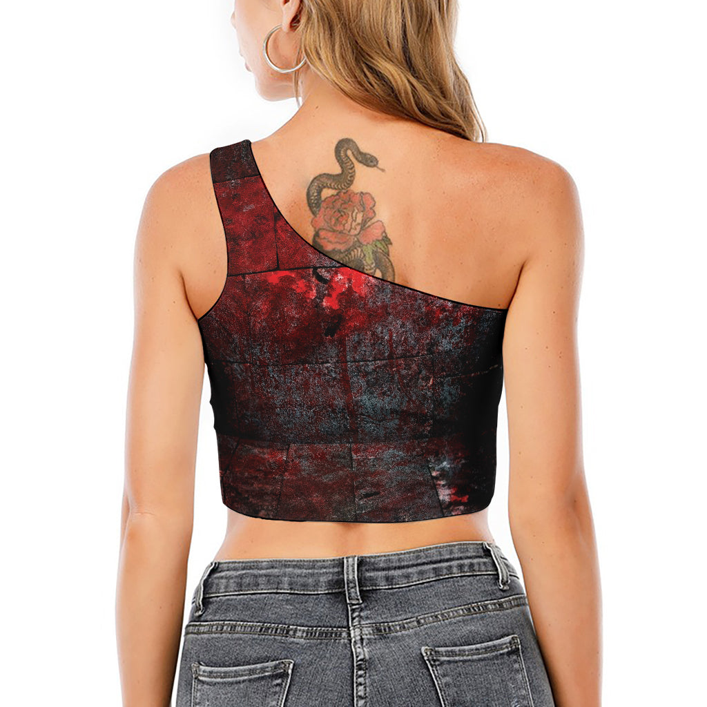 Bloody Room Print One Shoulder Crop Top