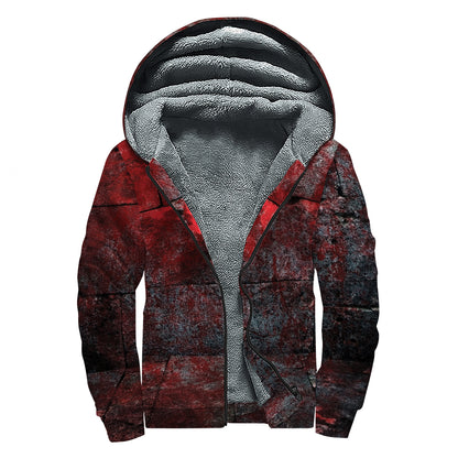 Bloody Room Print Sherpa Lined Zip Up Hoodie