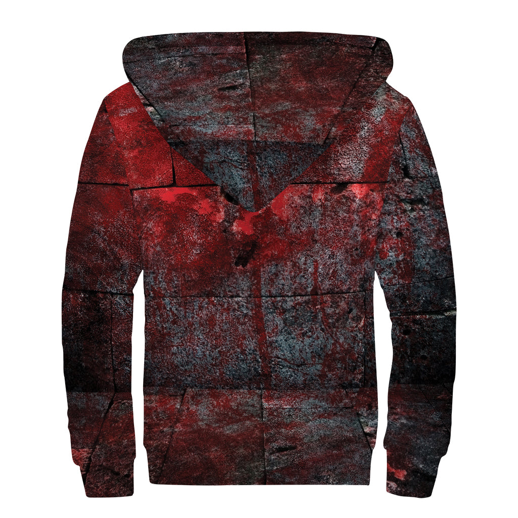 Bloody Room Print Sherpa Lined Zip Up Hoodie