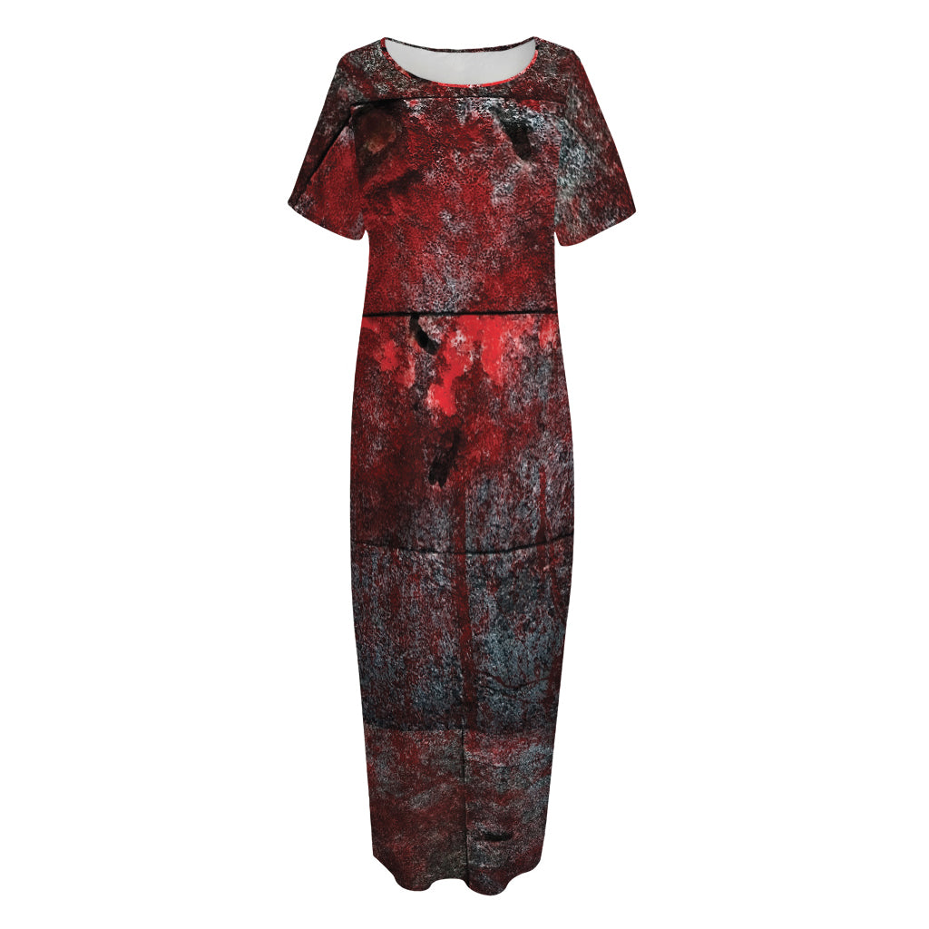 Bloody Room Print Short Sleeve Long Nightdress