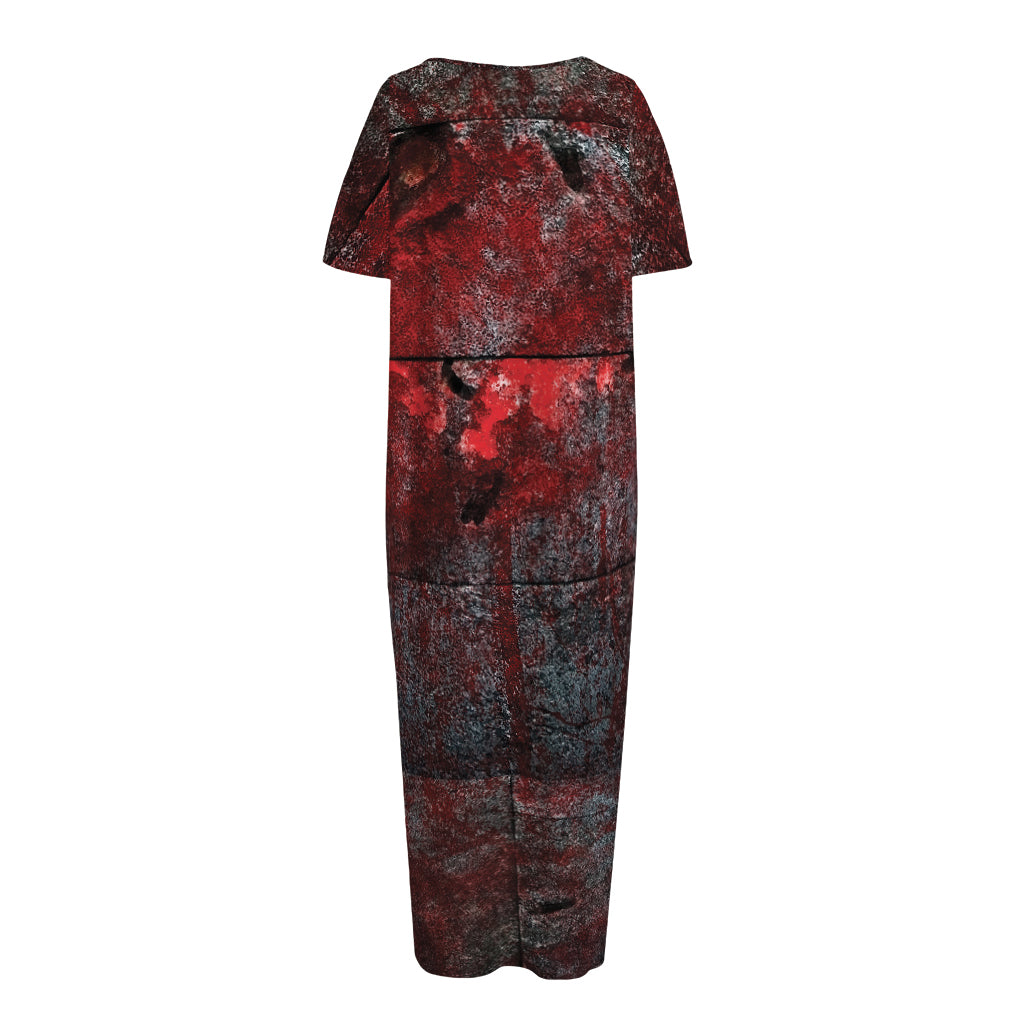 Bloody Room Print Short Sleeve Long Nightdress