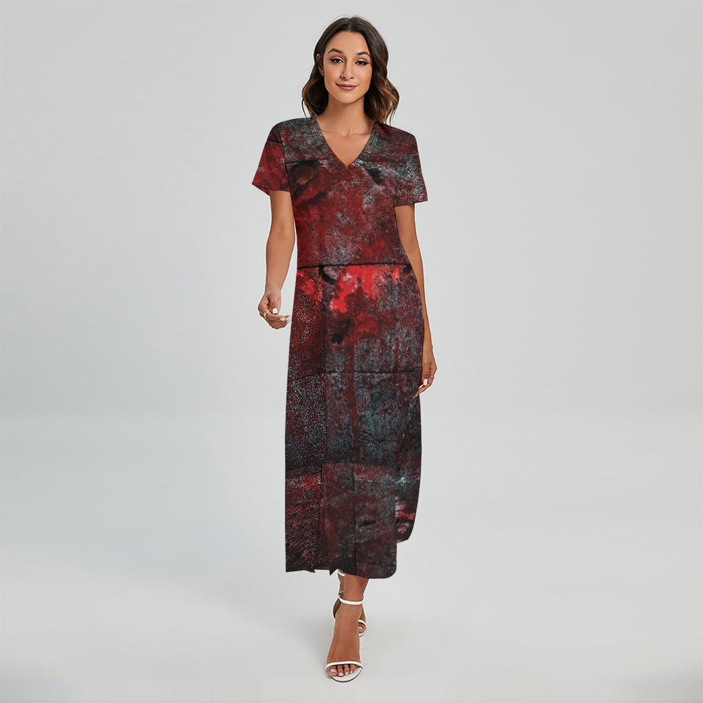 Bloody Room Print Short Sleeve Maxi Dress