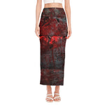 Bloody Room Print Side Slit Maxi Skirt