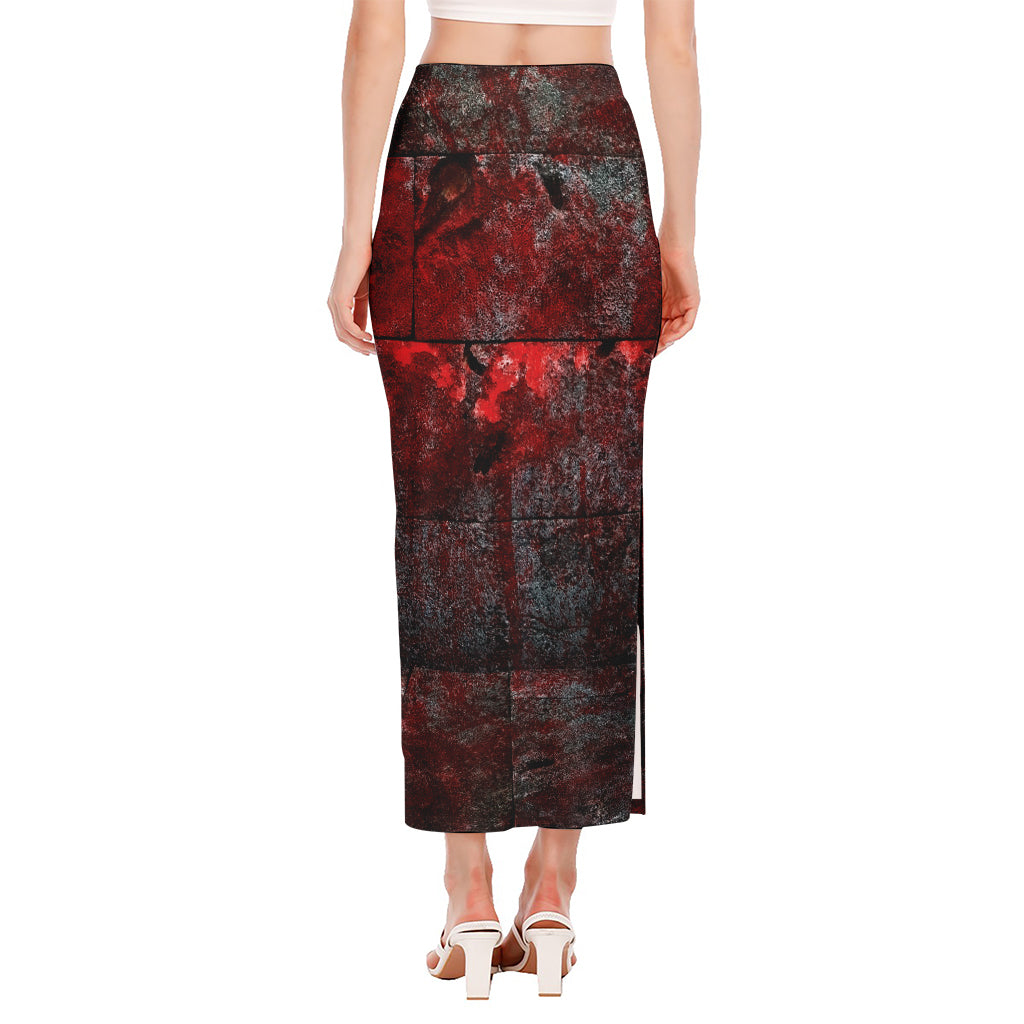 Bloody Room Print Side Slit Maxi Skirt