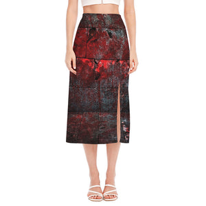 Bloody Room Print Side Slit Midi Skirt