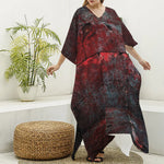 Bloody Room Print Silk V-Neck Kaftan Dress