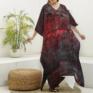 Bloody Room Print Silk V-Neck Kaftan Dress