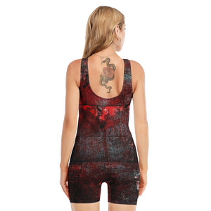 Bloody Room Print Sleeveless One Piece Swimsuit