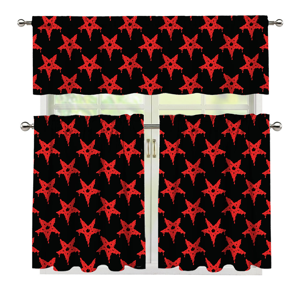 Bloody Satanic Pentagram Pattern Print 3 Piece Kitchen Curtains