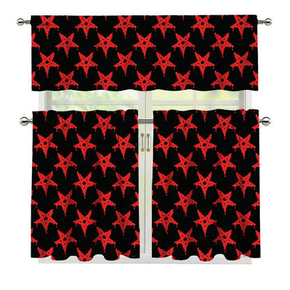 Bloody Satanic Pentagram Pattern Print 3 Piece Kitchen Curtains