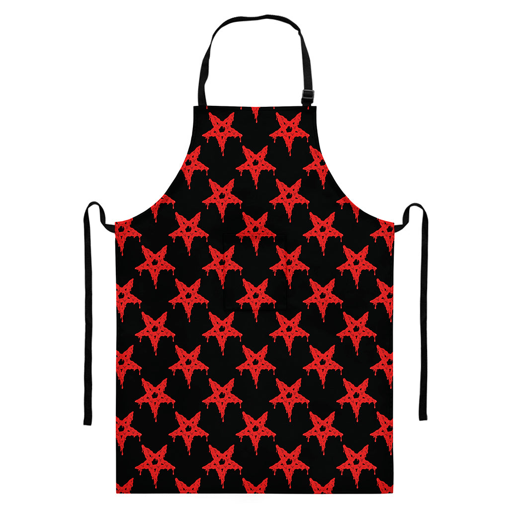 Bloody Satanic Pentagram Pattern Print Bib Apron With Pocket