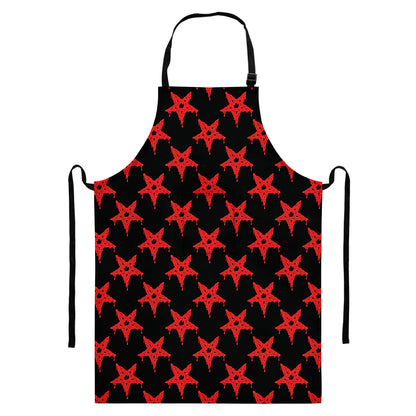 Bloody Satanic Pentagram Pattern Print Bib Apron With Pocket