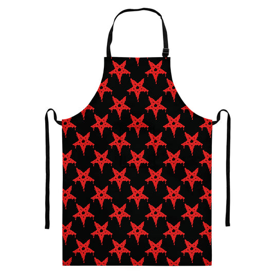 Bloody Satanic Pentagram Pattern Print Bib Apron With Pocket