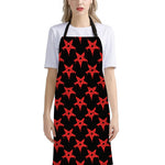 Bloody Satanic Pentagram Pattern Print Bib Apron With Pocket
