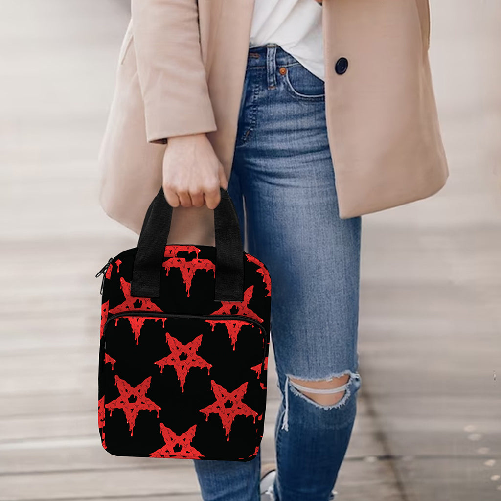 Bloody Satanic Pentagram Pattern Print Bible Tote Bag