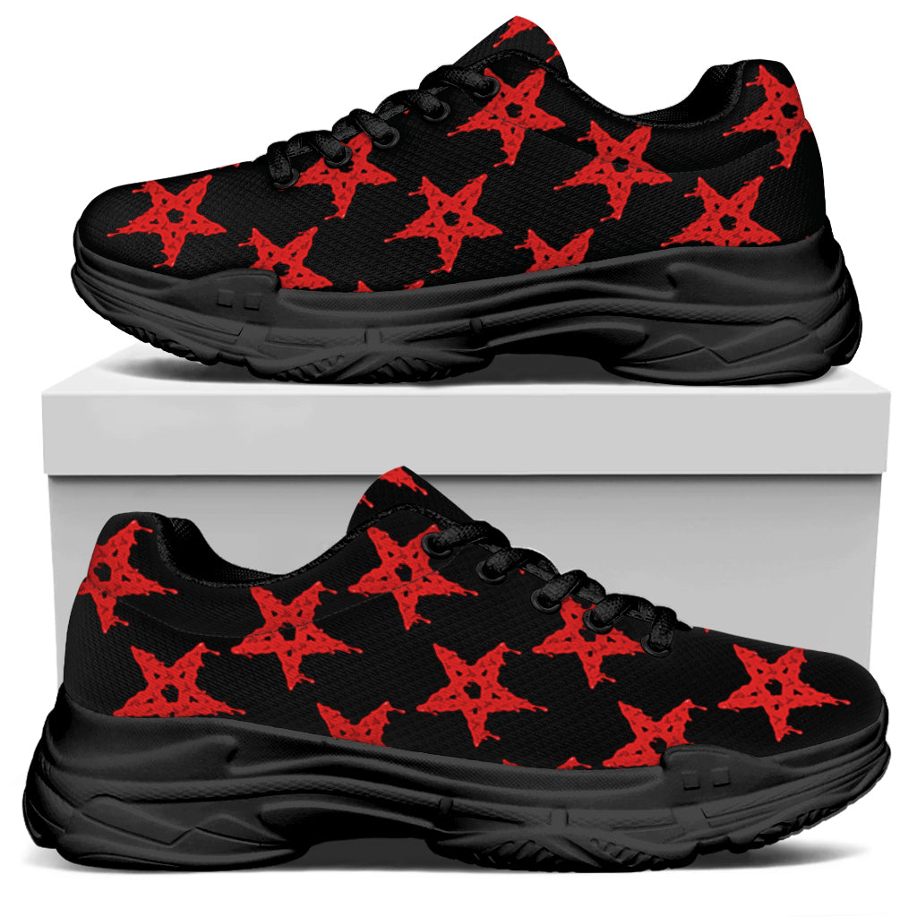 Bloody Satanic Pentagram Pattern Print Black Chunky Shoes