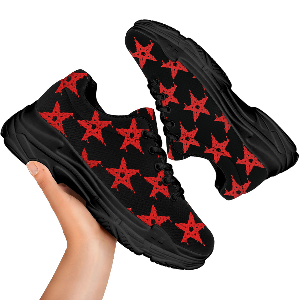 Bloody Satanic Pentagram Pattern Print Black Chunky Shoes