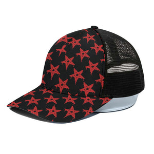 Bloody Satanic Pentagram Pattern Print Black Mesh Trucker Cap