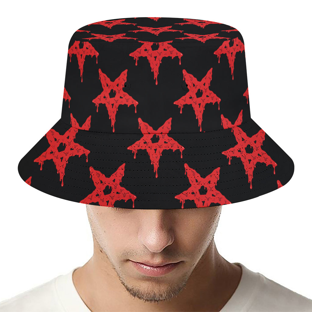 Bloody Satanic Pentagram Pattern Print Bucket Hat