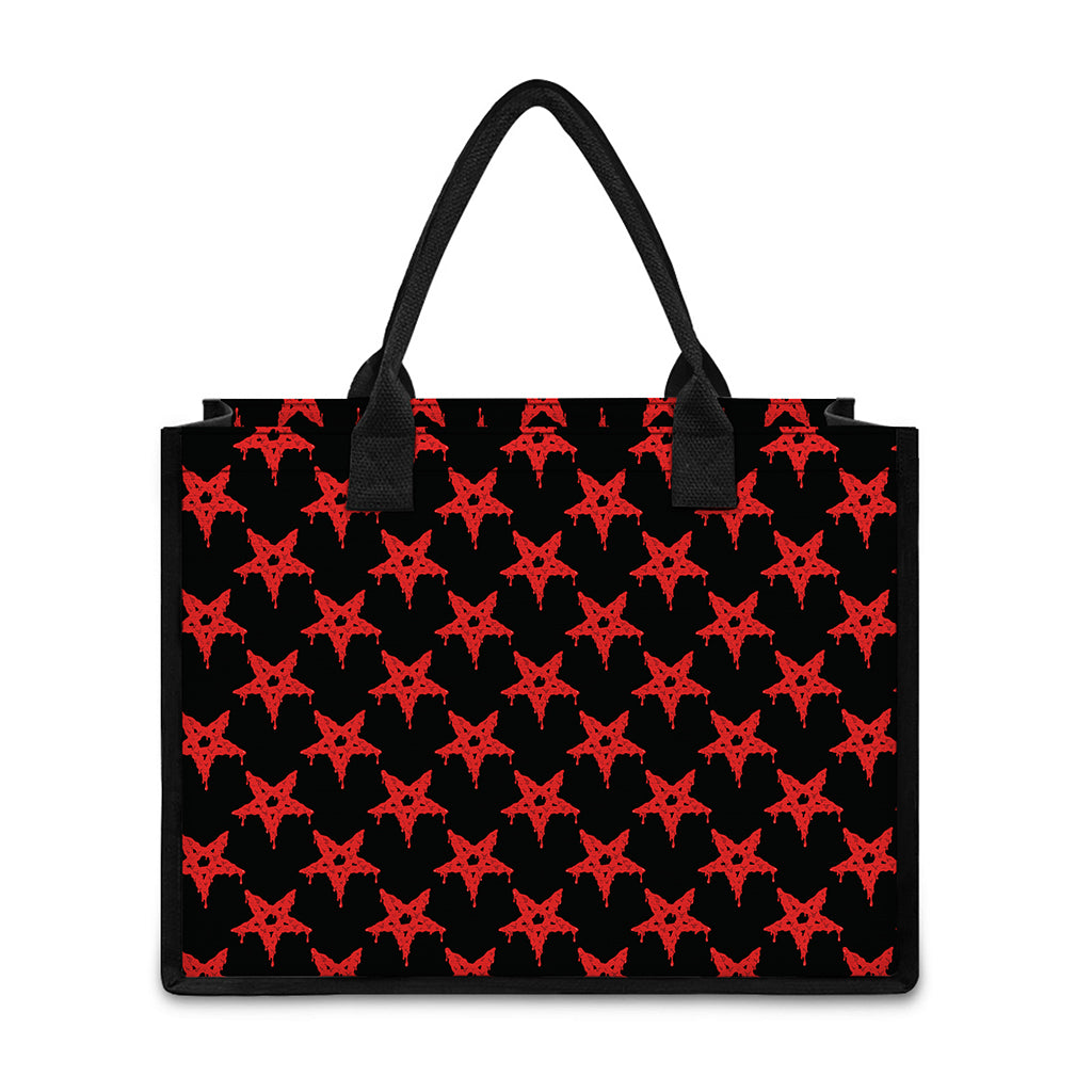 Bloody Satanic Pentagram Pattern Print Canvas Tote Bag