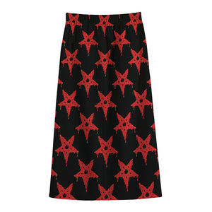 Bloody Satanic Pentagram Pattern Print Cotton Front Slit Maxi Skirt