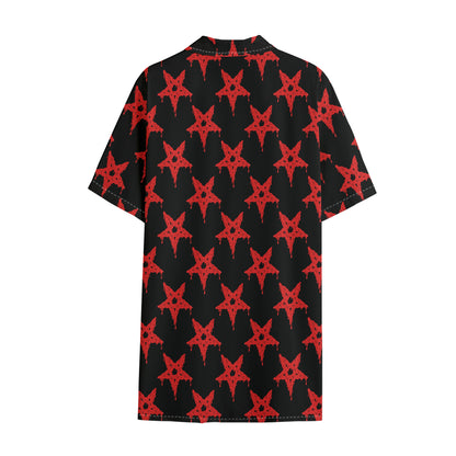 Bloody Satanic Pentagram Pattern Print Cotton Hawaiian Shirt