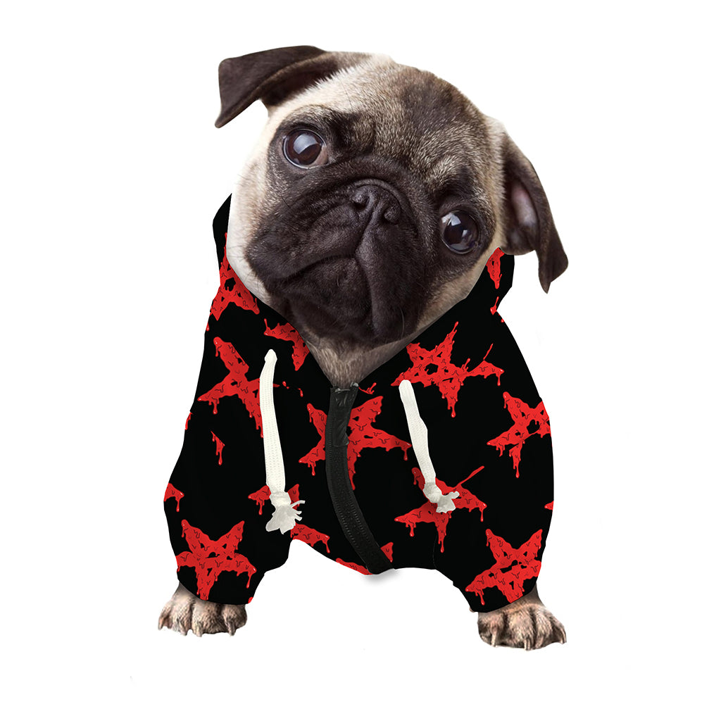 Bloody Satanic Pentagram Pattern Print Dog Zip Up Hoodie