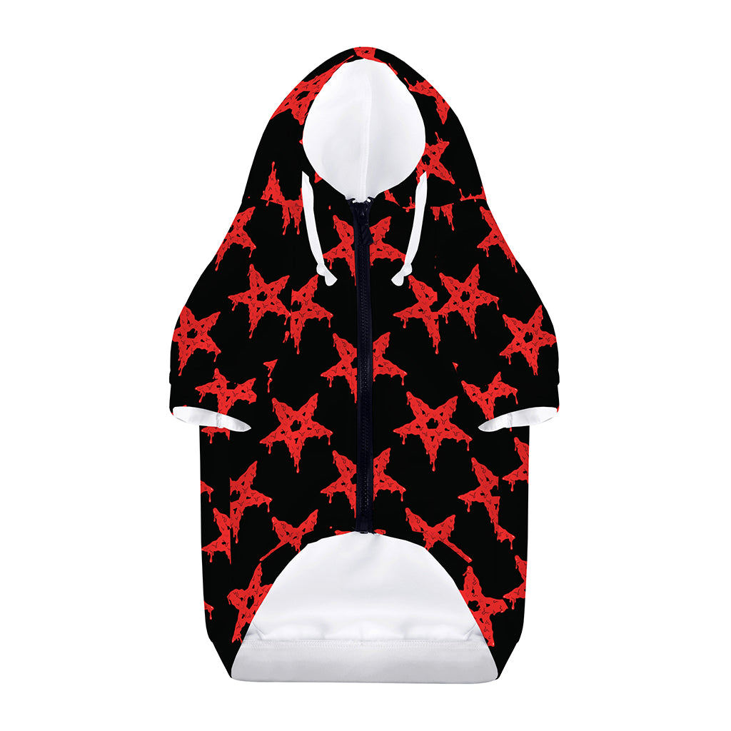 Bloody Satanic Pentagram Pattern Print Dog Zip Up Hoodie