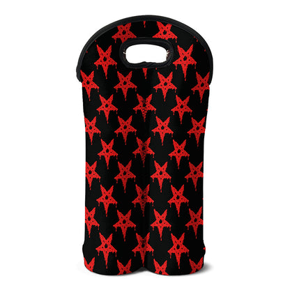 Bloody Satanic Pentagram Pattern Print Double Neoprene Wine Tote