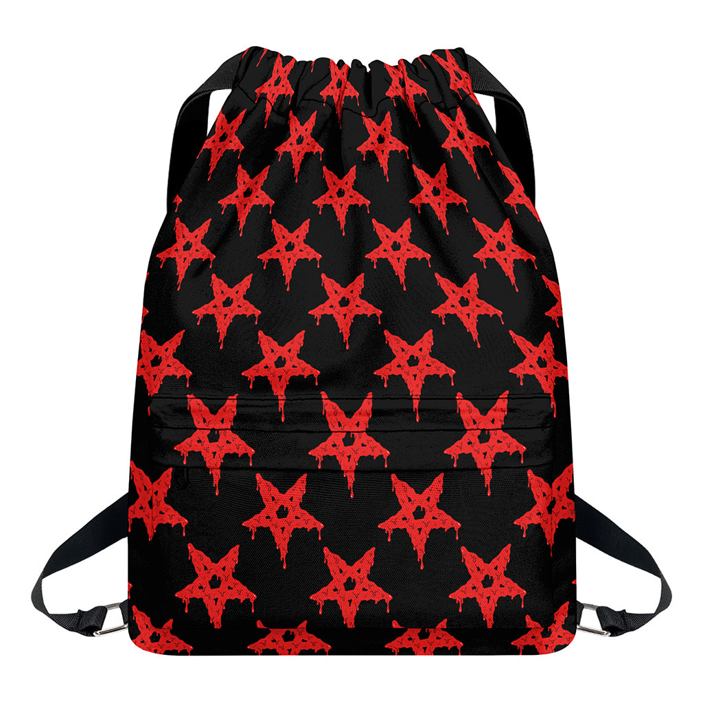 Bloody Satanic Pentagram Pattern Print Drawstring Backpack