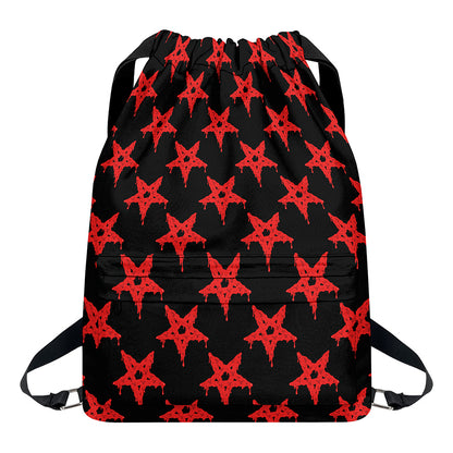 Bloody Satanic Pentagram Pattern Print Drawstring Backpack