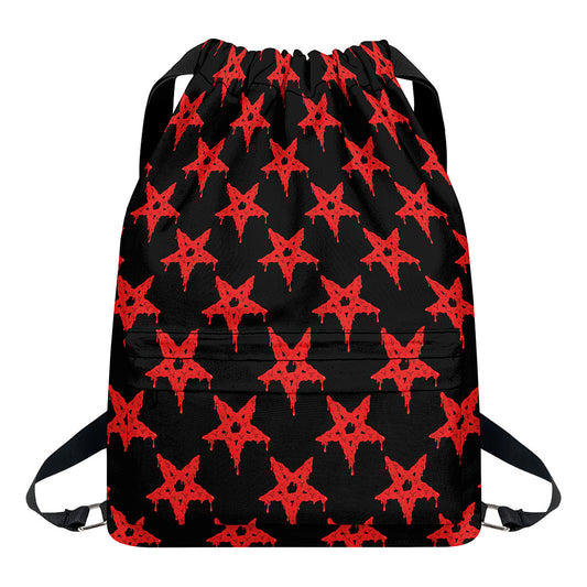 Bloody Satanic Pentagram Pattern Print Drawstring Backpack