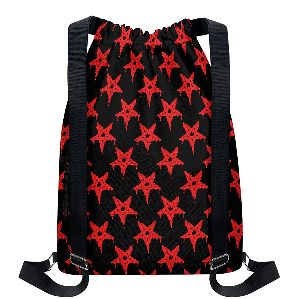 Bloody Satanic Pentagram Pattern Print Drawstring Backpack