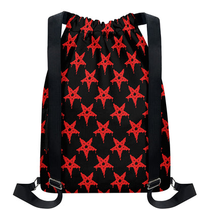 Bloody Satanic Pentagram Pattern Print Drawstring Backpack