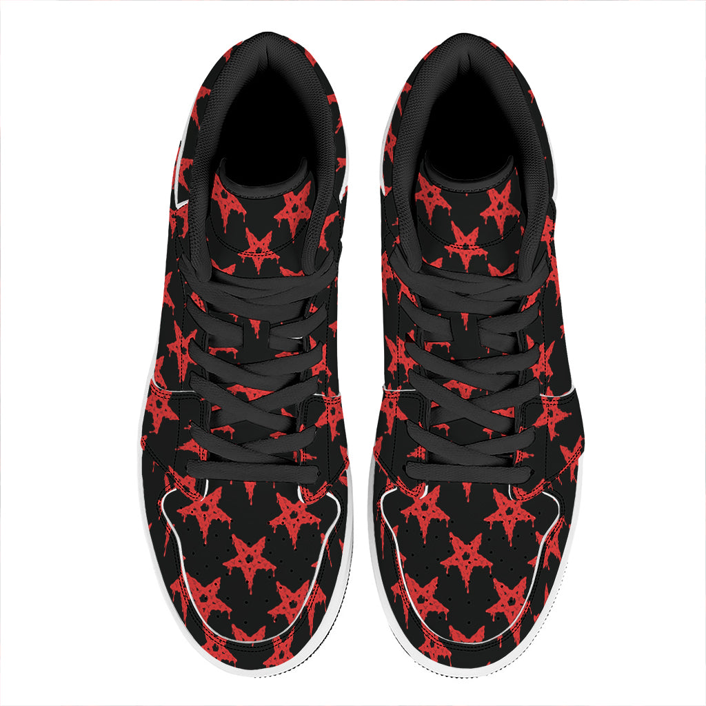 Bloody Satanic Pentagram Pattern Print High Top Leather Sneakers