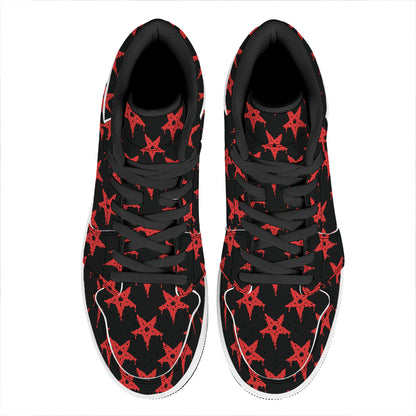 Bloody Satanic Pentagram Pattern Print High Top Leather Sneakers