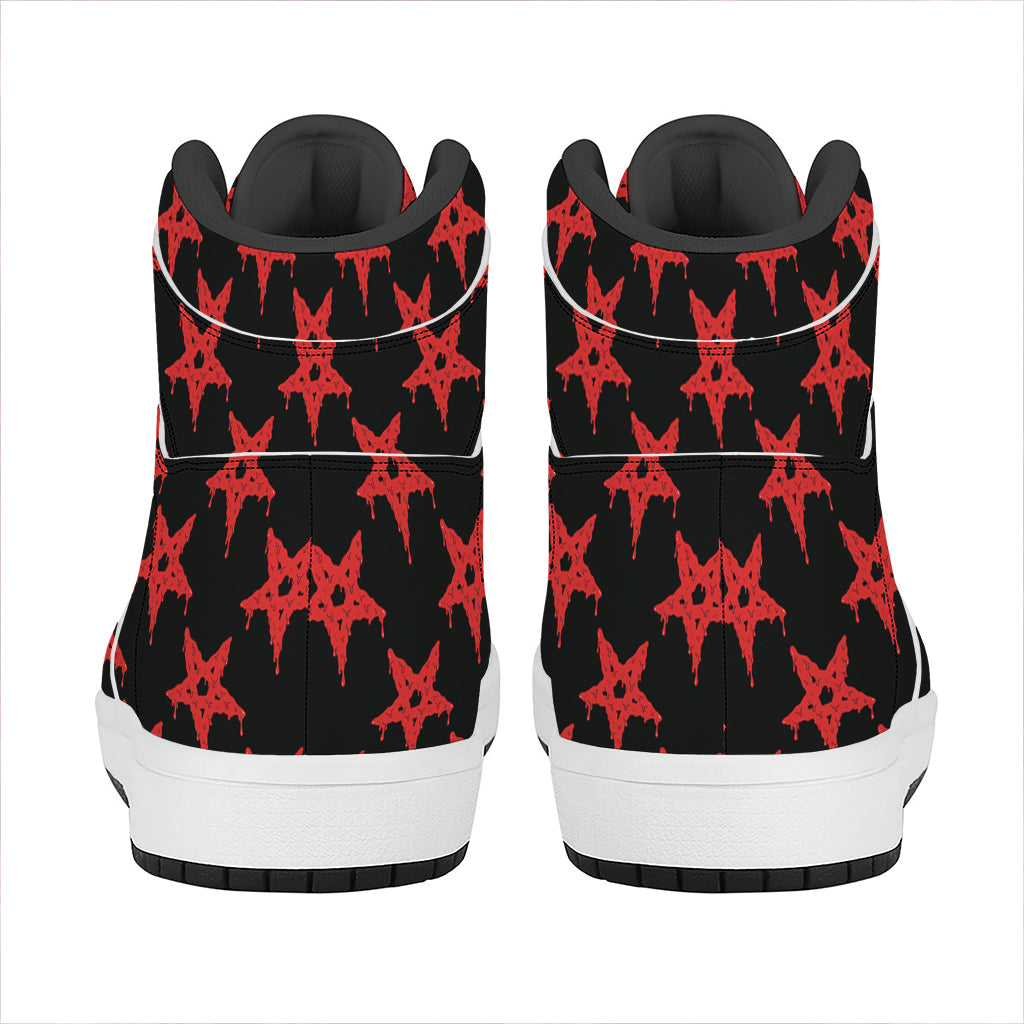 Bloody Satanic Pentagram Pattern Print High Top Leather Sneakers
