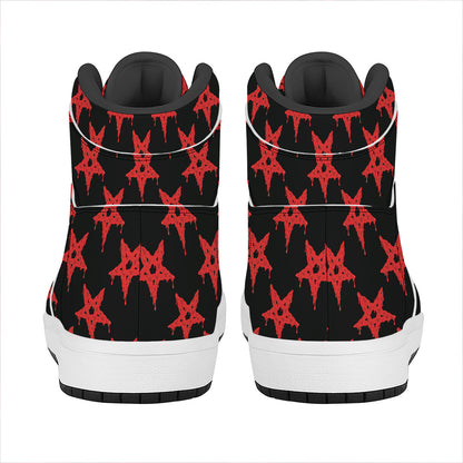Bloody Satanic Pentagram Pattern Print High Top Leather Sneakers