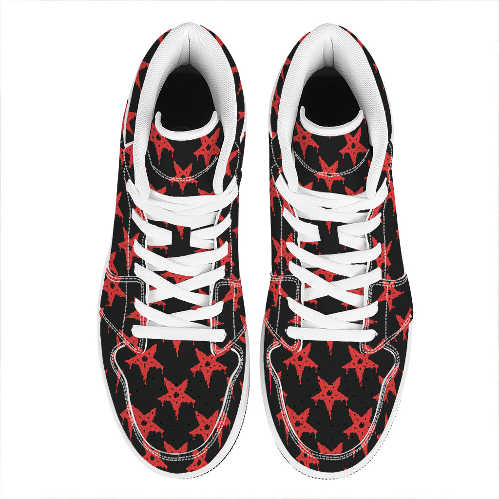 Bloody Satanic Pentagram Pattern Print High Top Leather Sneakers