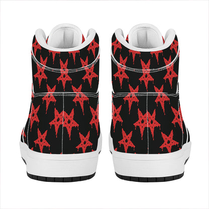 Bloody Satanic Pentagram Pattern Print High Top Leather Sneakers