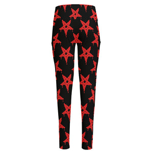 Bloody Satanic Pentagram Pattern Print High-Waisted Pocket Leggings