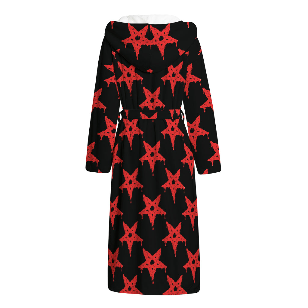 Bloody Satanic Pentagram Pattern Print Hooded Bathrobe