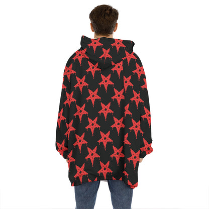 Bloody Satanic Pentagram Pattern Print Hoodie Blanket