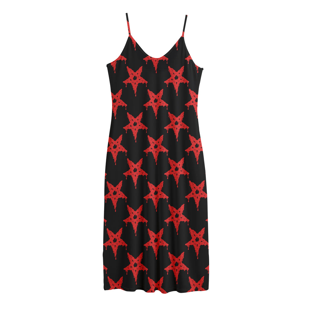 Bloody Satanic Pentagram Pattern Print Jersey Midi Cami Dress