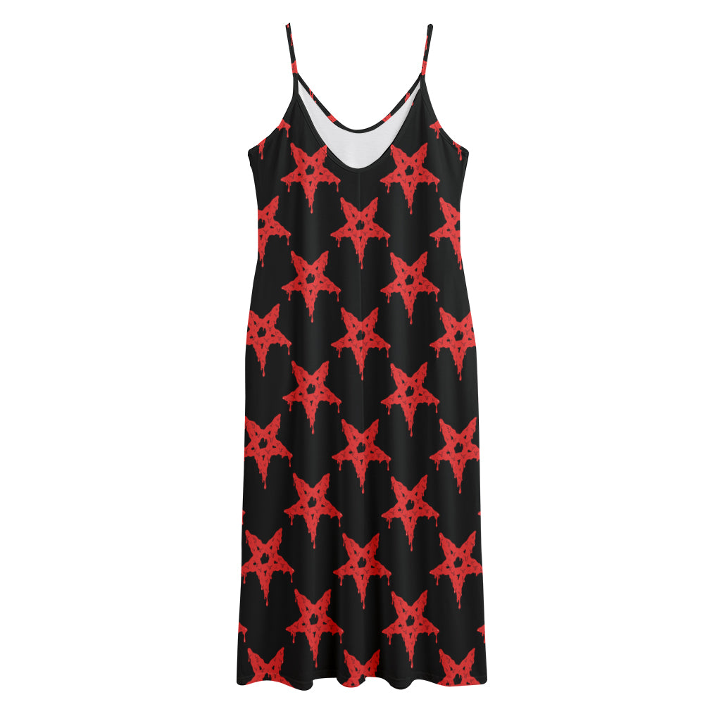 Bloody Satanic Pentagram Pattern Print Jersey Midi Cami Dress