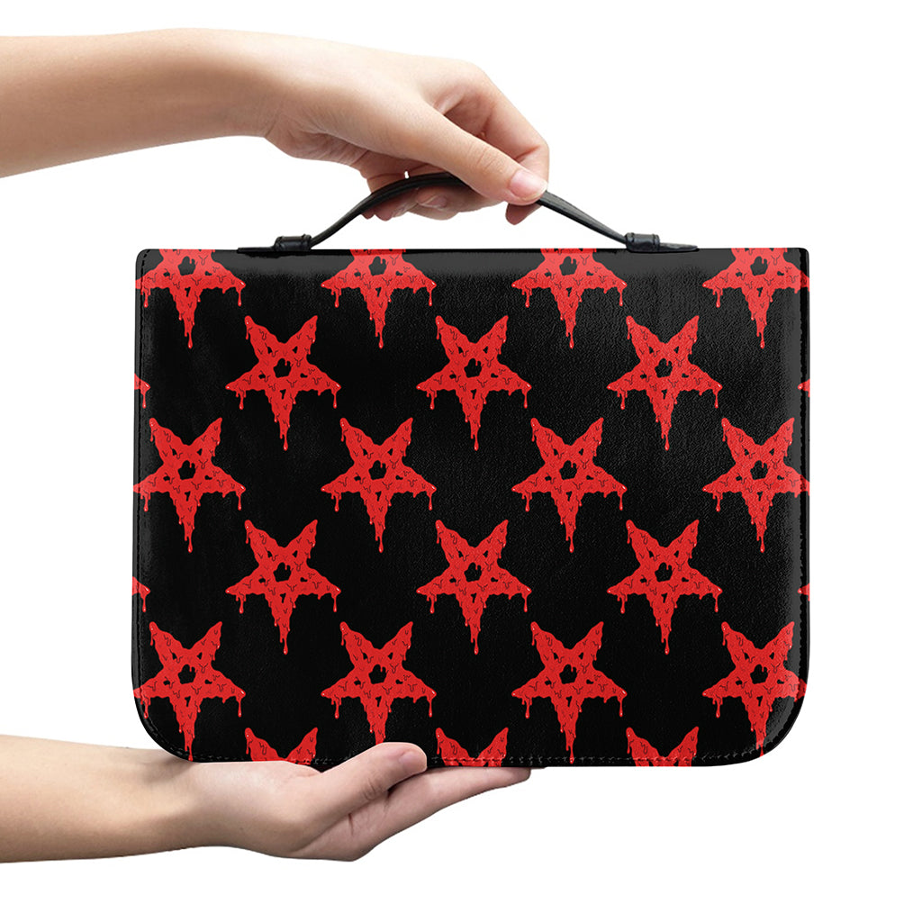 Bloody Satanic Pentagram Pattern Print Leather Bible Cover