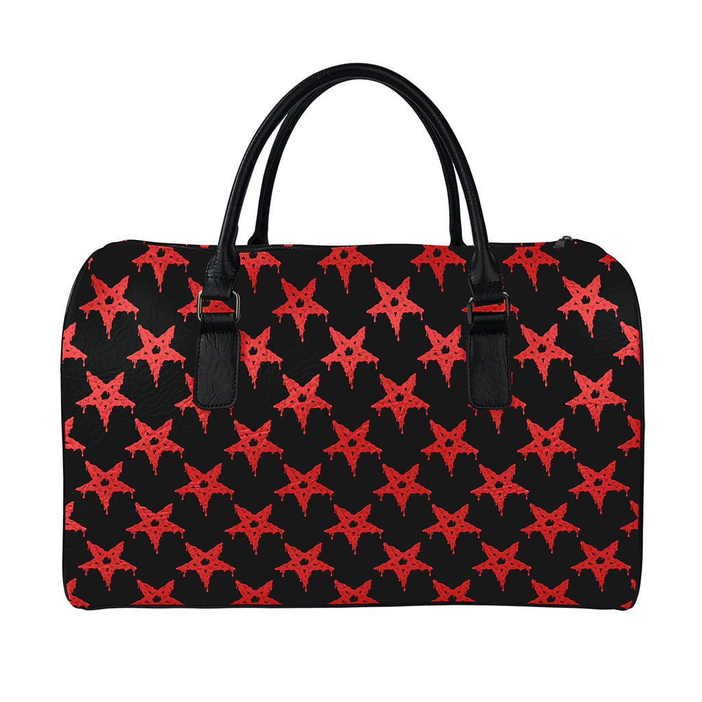 Bloody Satanic Pentagram Pattern Print Leather Duffle Bag