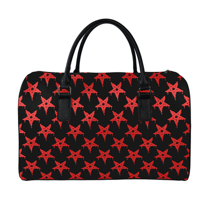 Bloody Satanic Pentagram Pattern Print Leather Duffle Bag